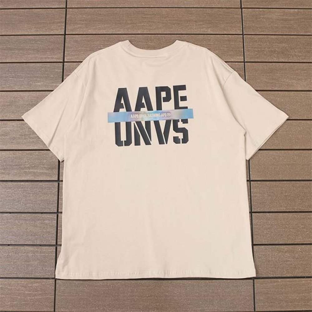 AAPE Colorful Ape Head Lettering Logo T-Shirt - Cream Short Sleeve - Picture 4 of 6